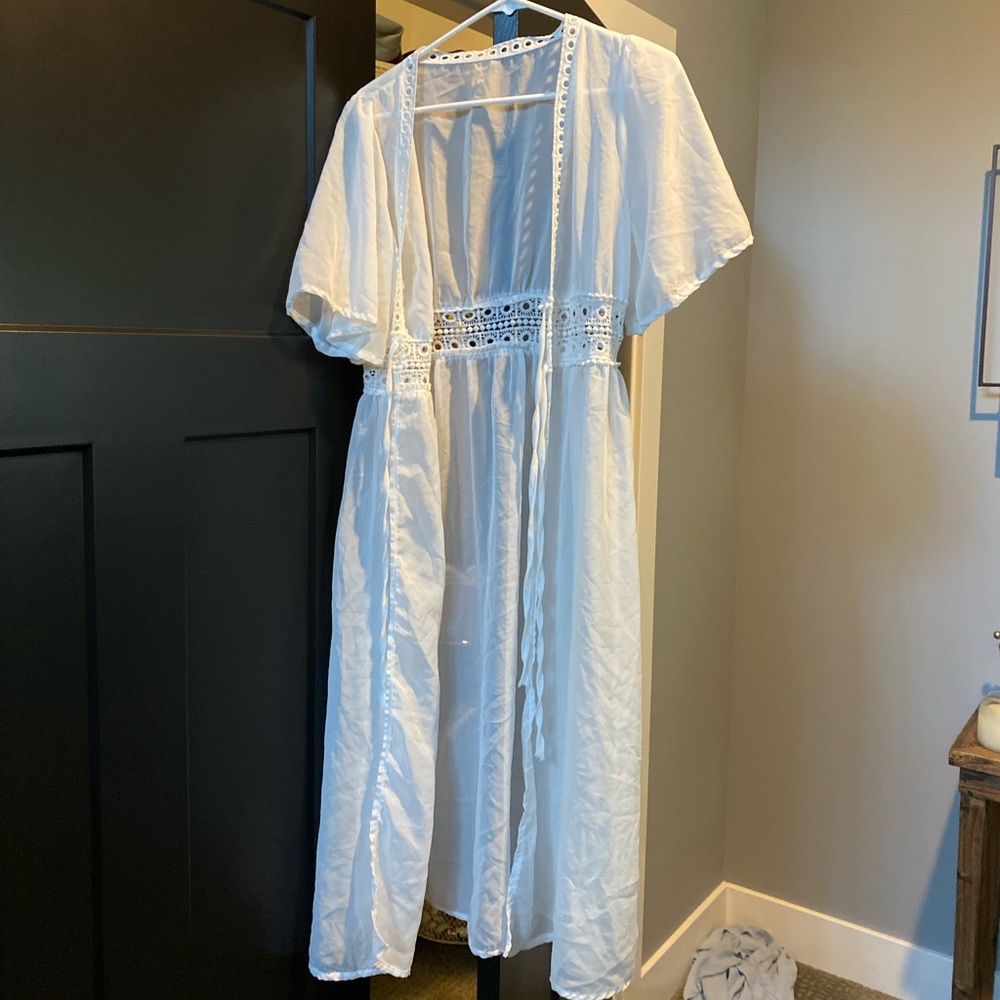 White maxi cover up dress